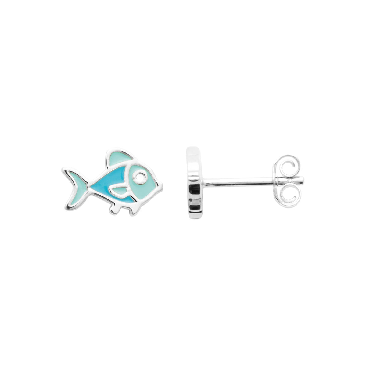 Boucles d’oreilles puces poisson bleu enfant en argent 925 rhodié