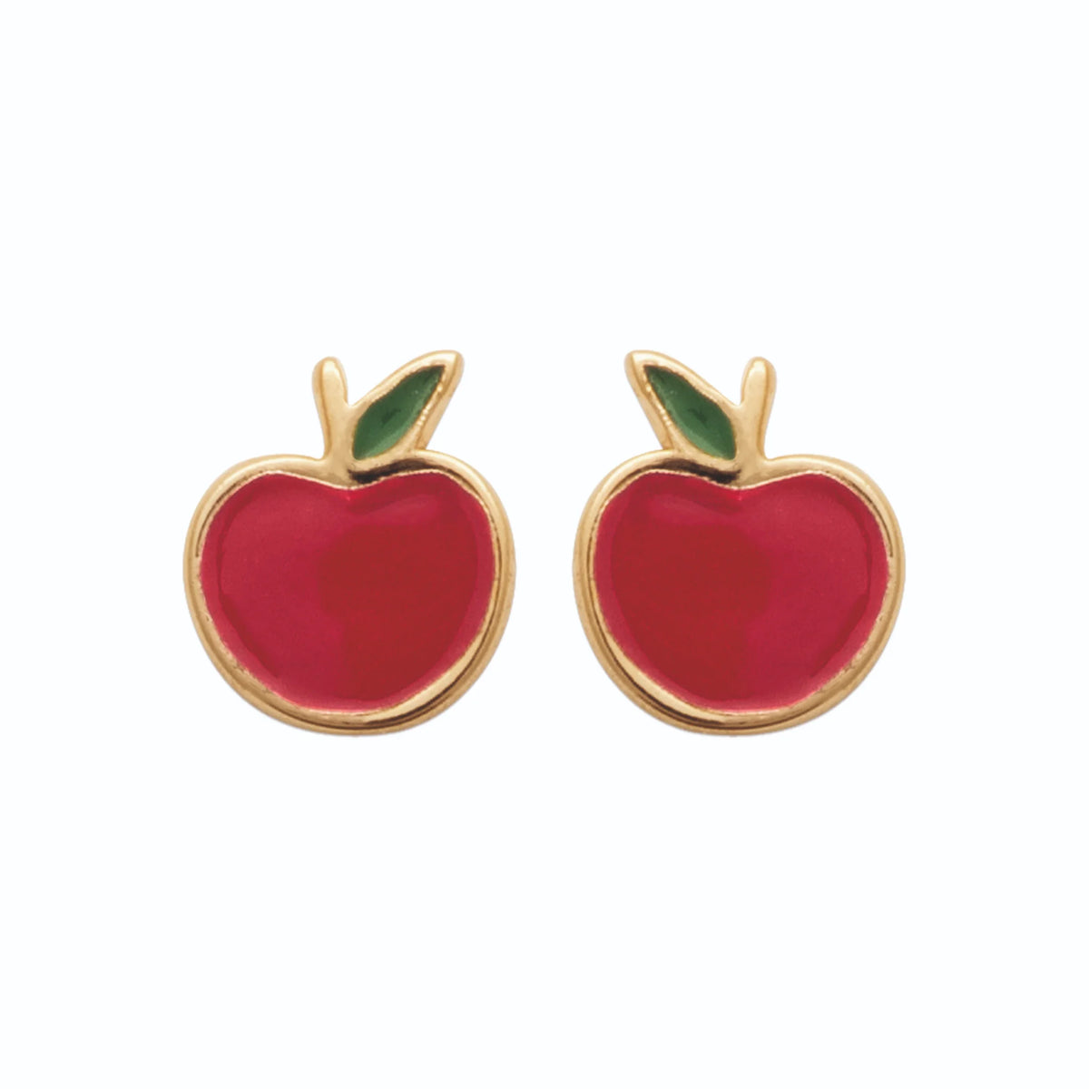 Boucles d’oreilles puces pomme rouge enfant en plaqué or