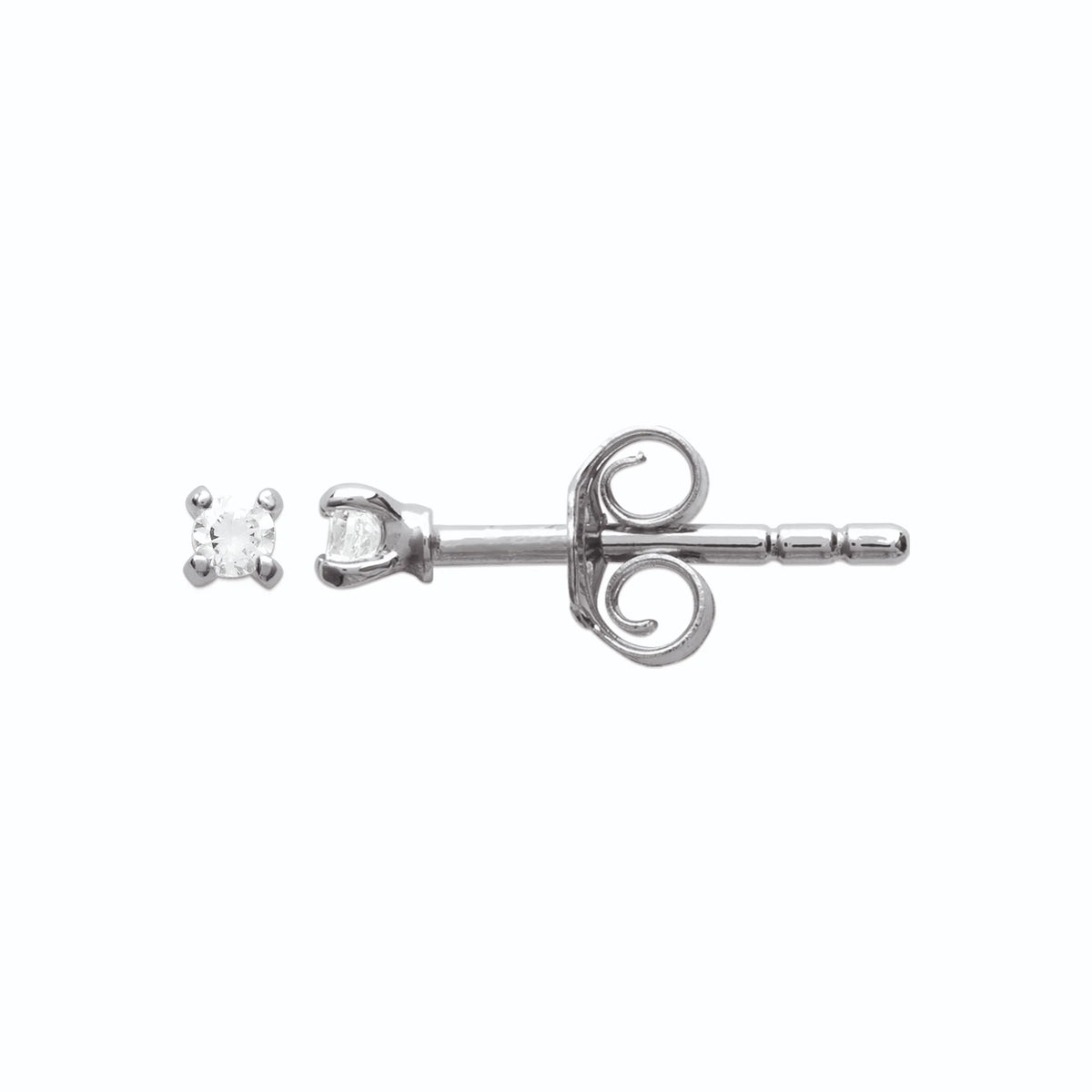 Boucles d’oreilles puces solitaire zircon quatre griffes en argent 925, vue de profil