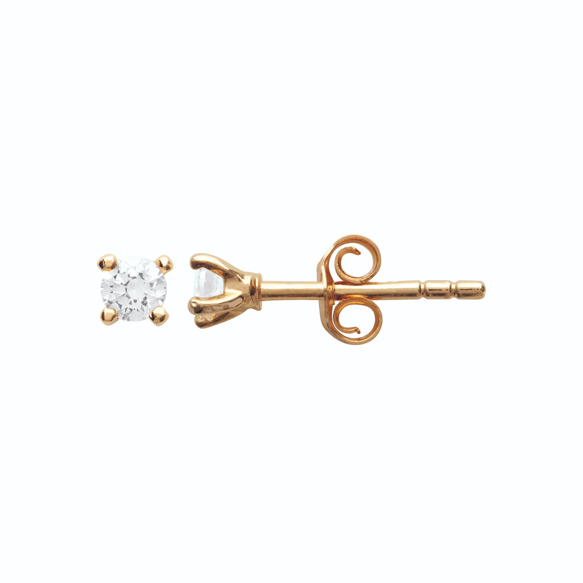 Boucles d’oreilles puces solitaire zircon quatre griffes en plaqué or