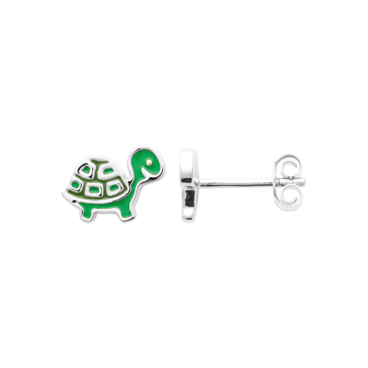 Boucles d’oreilles puces tortue verte enfant en argent 925 rhodié