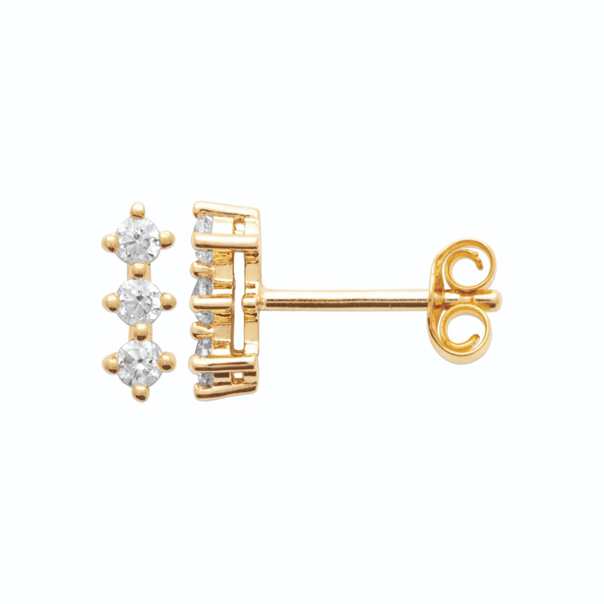Boucles d’oreilles puces trois zircons en plaqué or