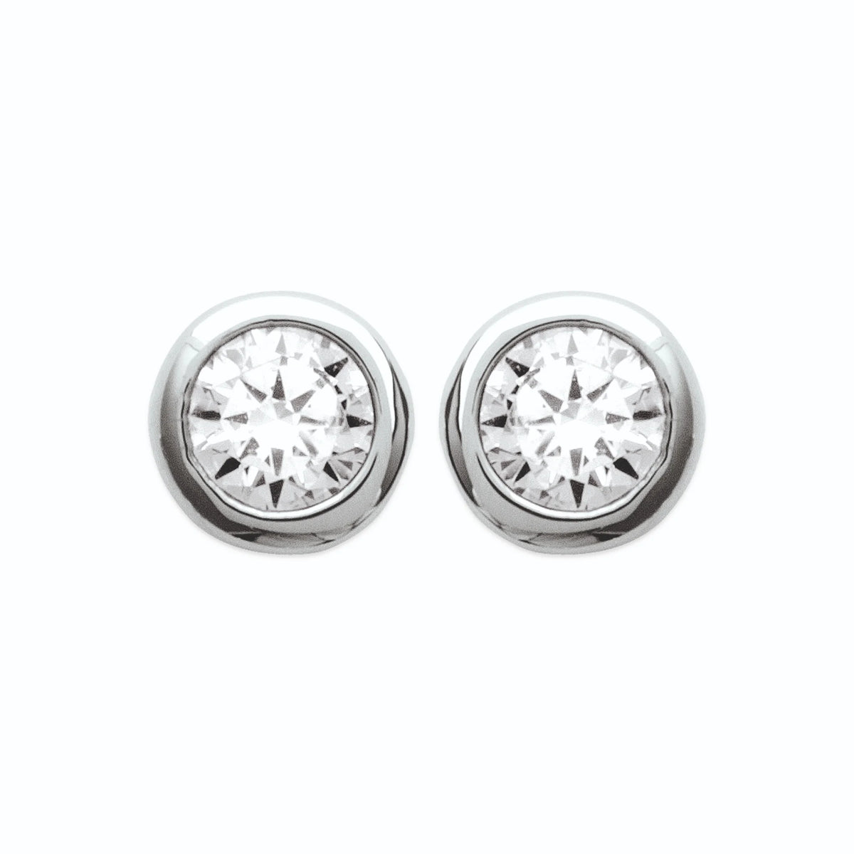 Boucles d’oreilles puces zircon serti clos en argent 925, vue de face