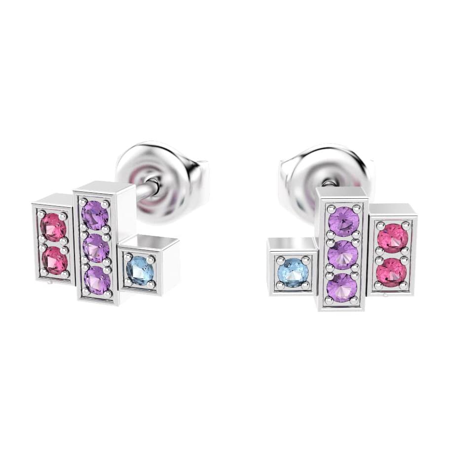 boucles oreilles art déco femme en argent avec pierre semi-précieuse améthyste rhodolite topaze
