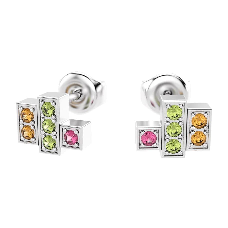 boucles oreilles art deco femme en argent avec pierre semi-précieuse citrine peridot rhodolite