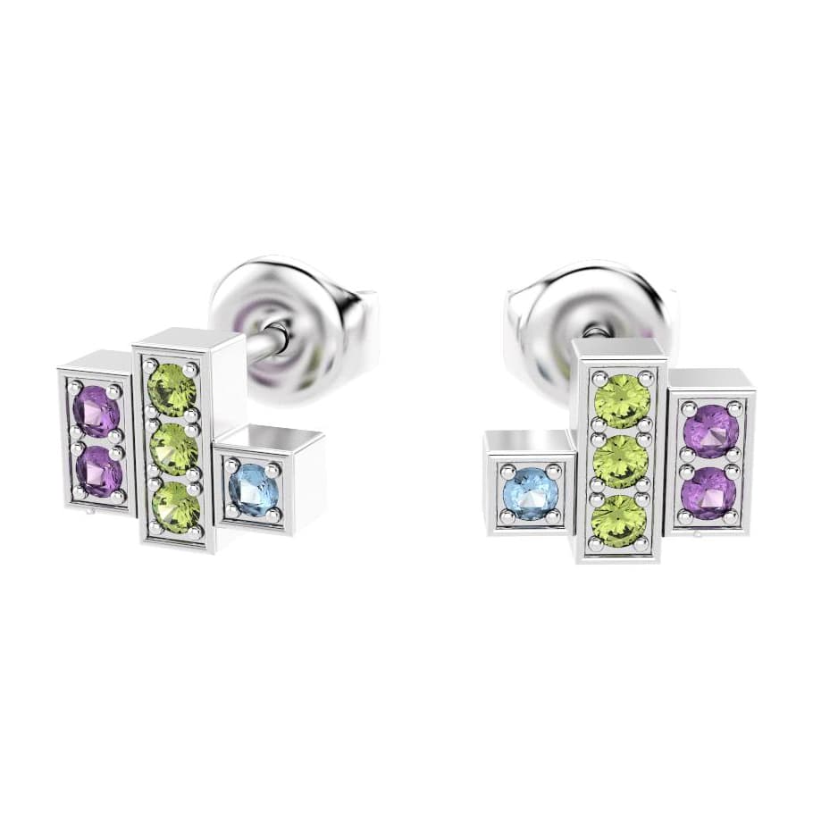 boucles oreilles art déco femme en argent avec pierre semi-précieuse péridot améthyste topaze
