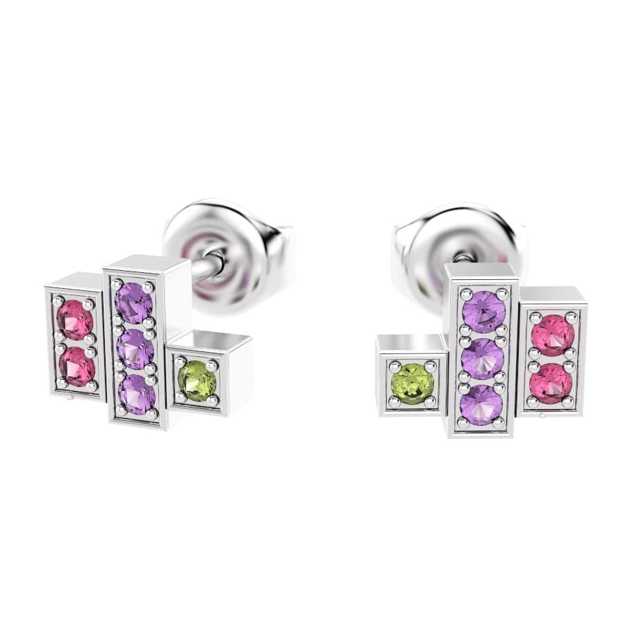 boucles oreilles art déco femme en argent avec pierre semi-précieuse péridot améthyste rhodolite