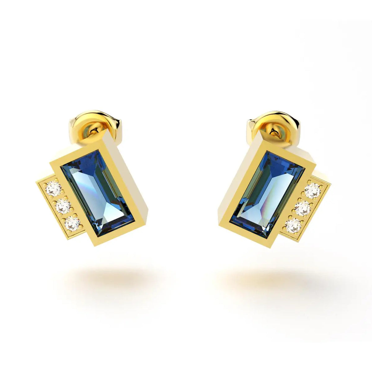 Boucles D'oreilles En Or 18K - Avec 3 Saphirs Bleus, Occasion En Bon état