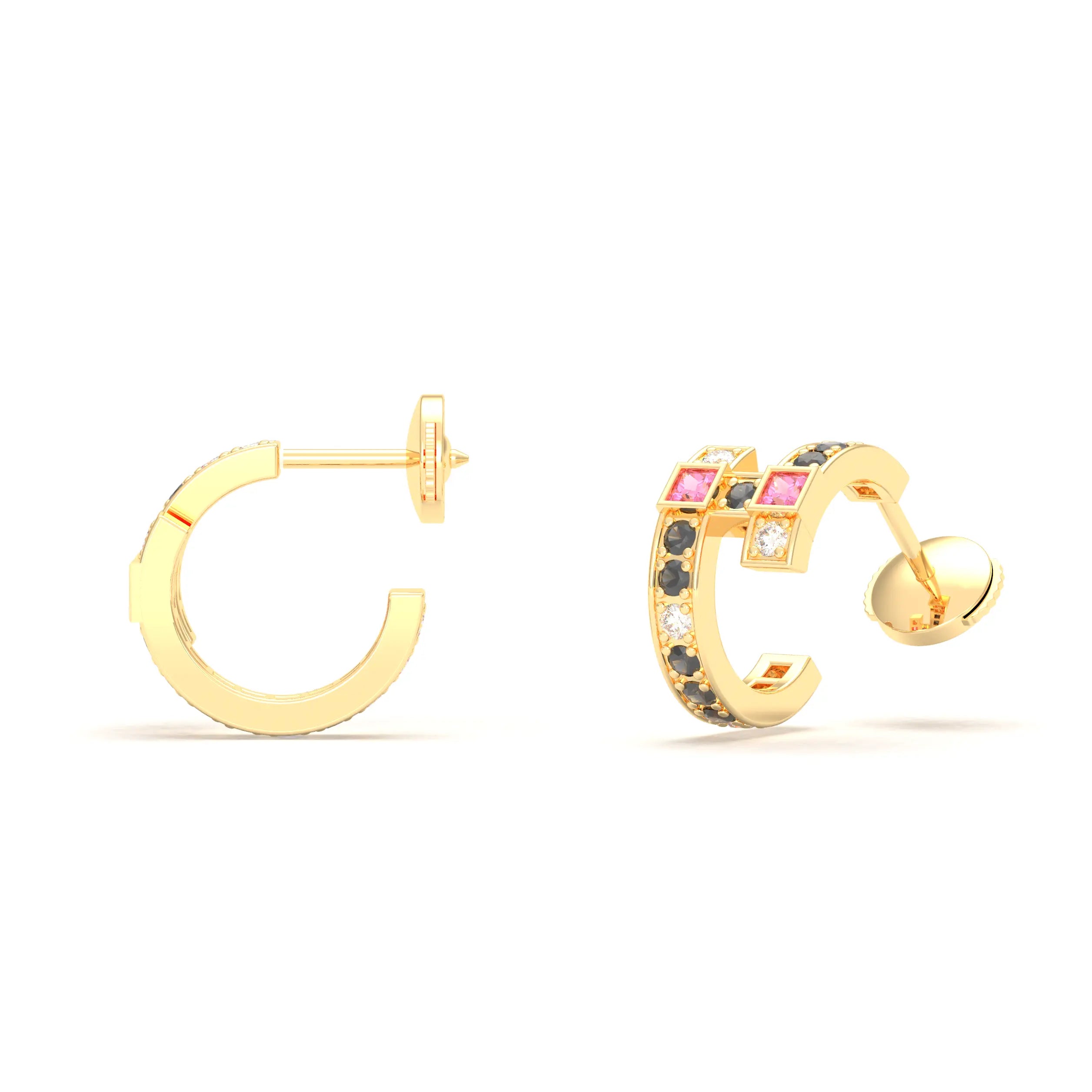 Boucles d’Oreilles Art Déco – Or Jaune 18 Carats & Diamants – Harmonie au Choix