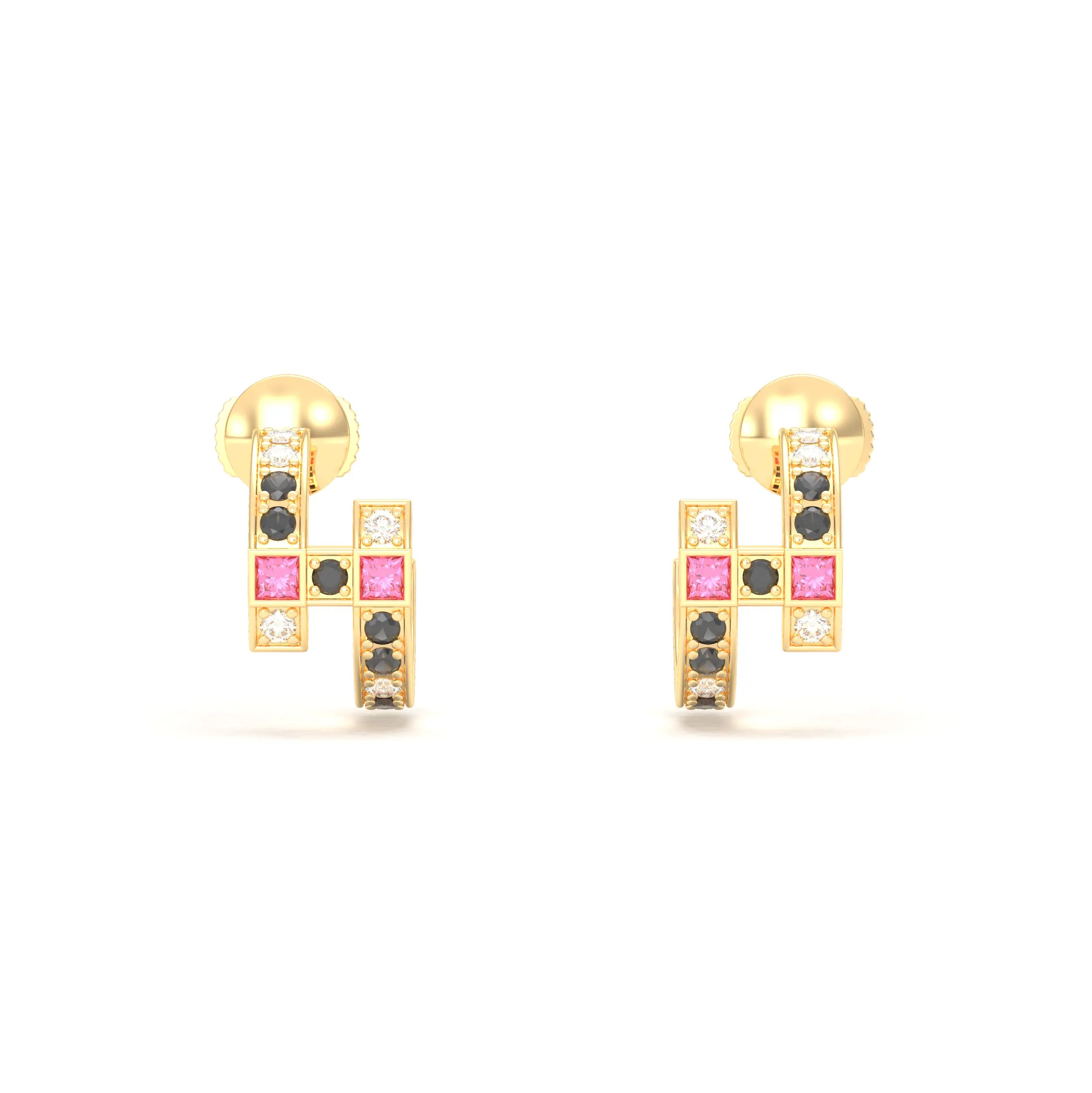 Boucles d’Oreilles Art Déco – Or Jaune 18 Carats & Diamants – Harmonie au Choix