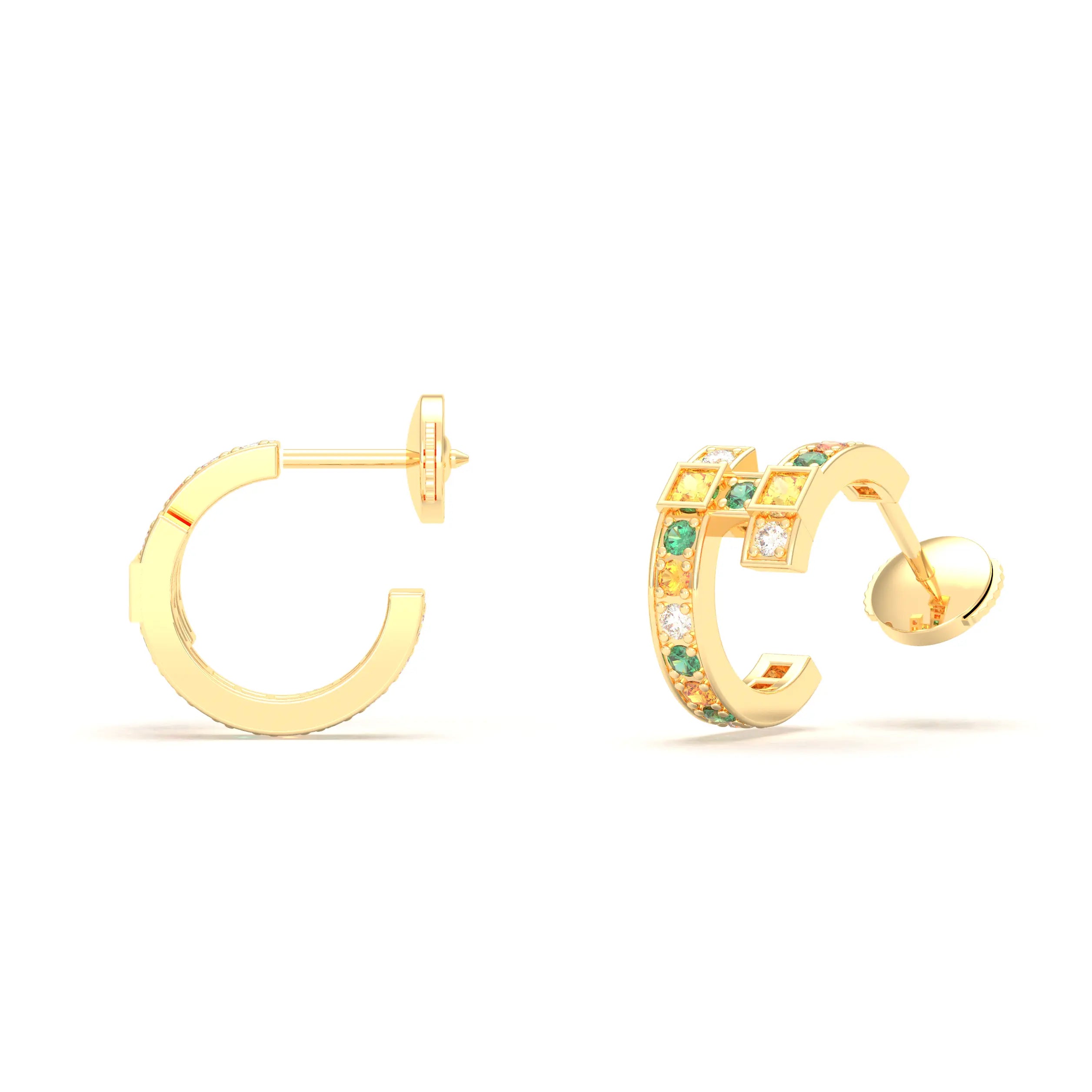 Boucles d’Oreilles Art Déco – Or Jaune 18 Carats & Diamants – Harmonie au Choix