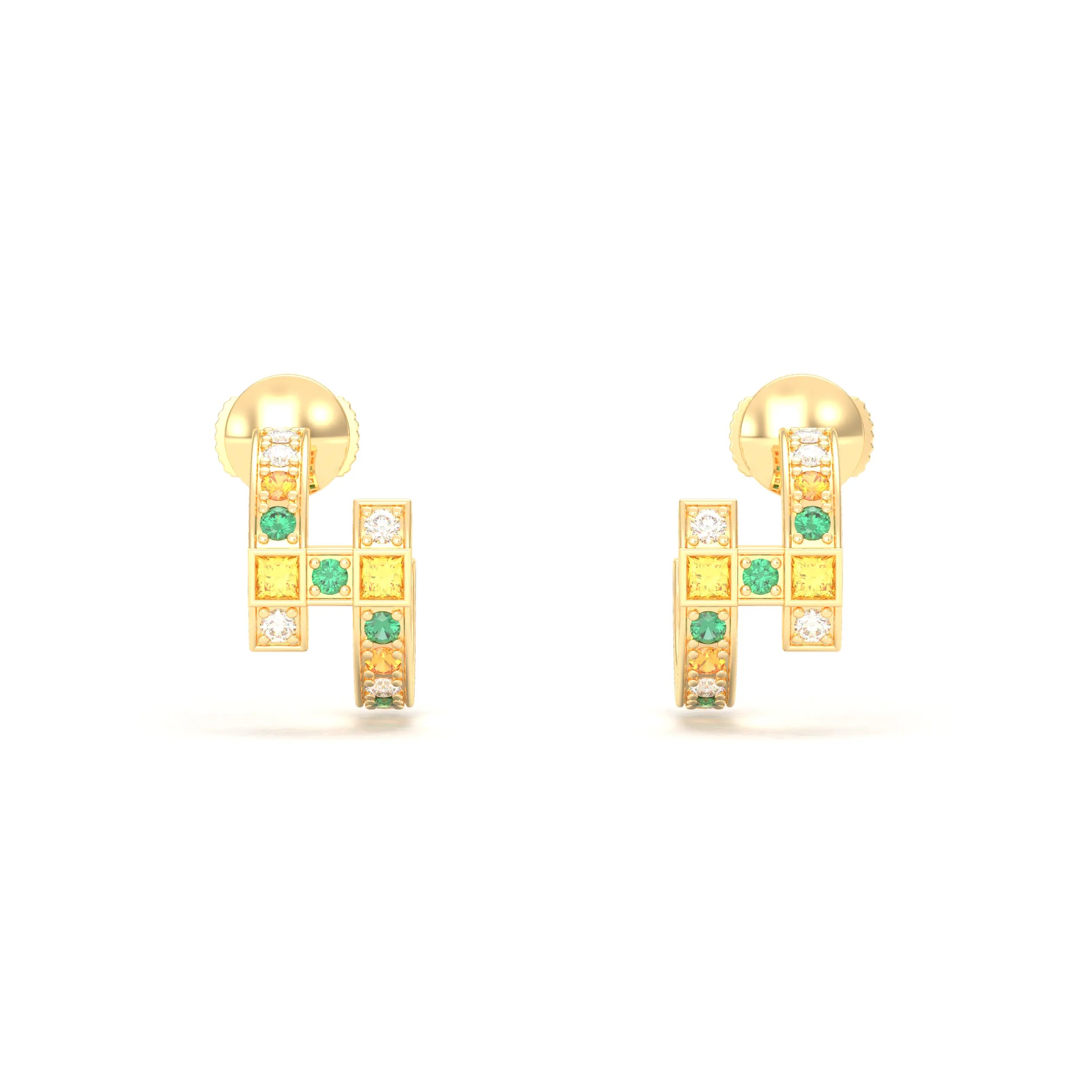Boucles d’Oreilles Art Déco – Or Jaune 18 Carats & Diamants – Harmonie au Choix
