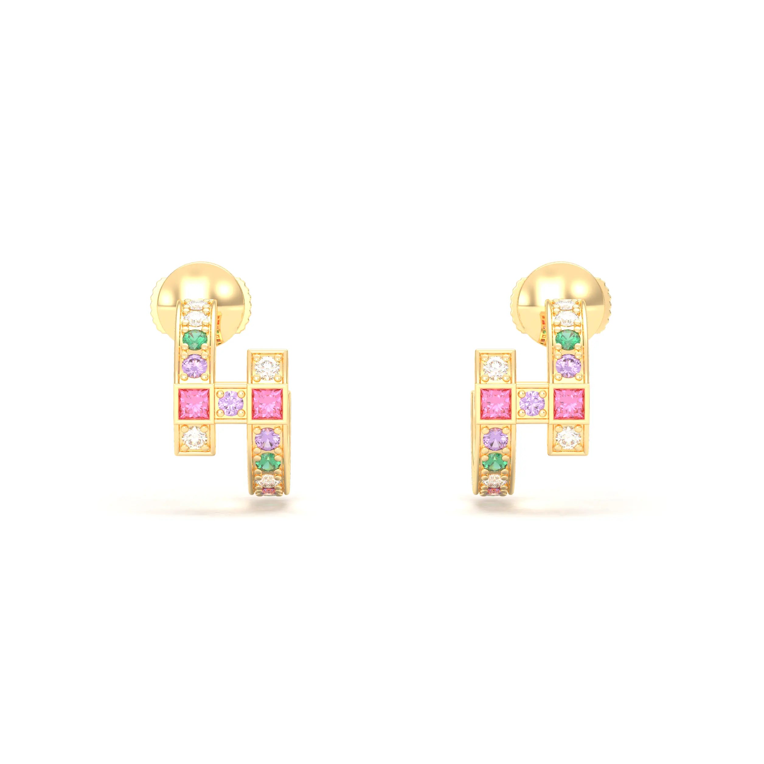 Boucles d’Oreilles Art Déco – Or Jaune 18 Carats & Diamants – Harmonie au Choix