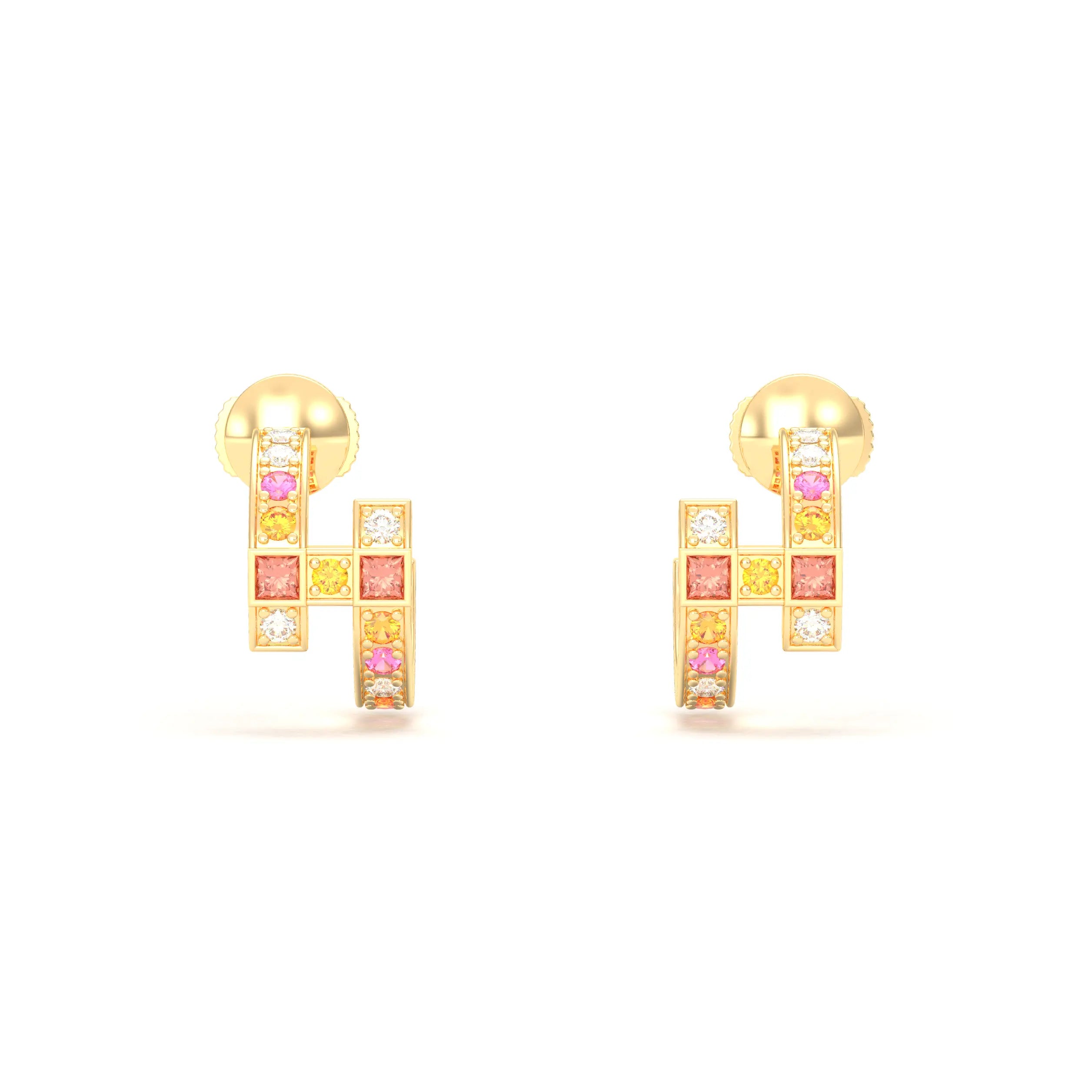 Boucles d’Oreilles Art Déco – Or Jaune 18 Carats & Diamants – Harmonie au Choix