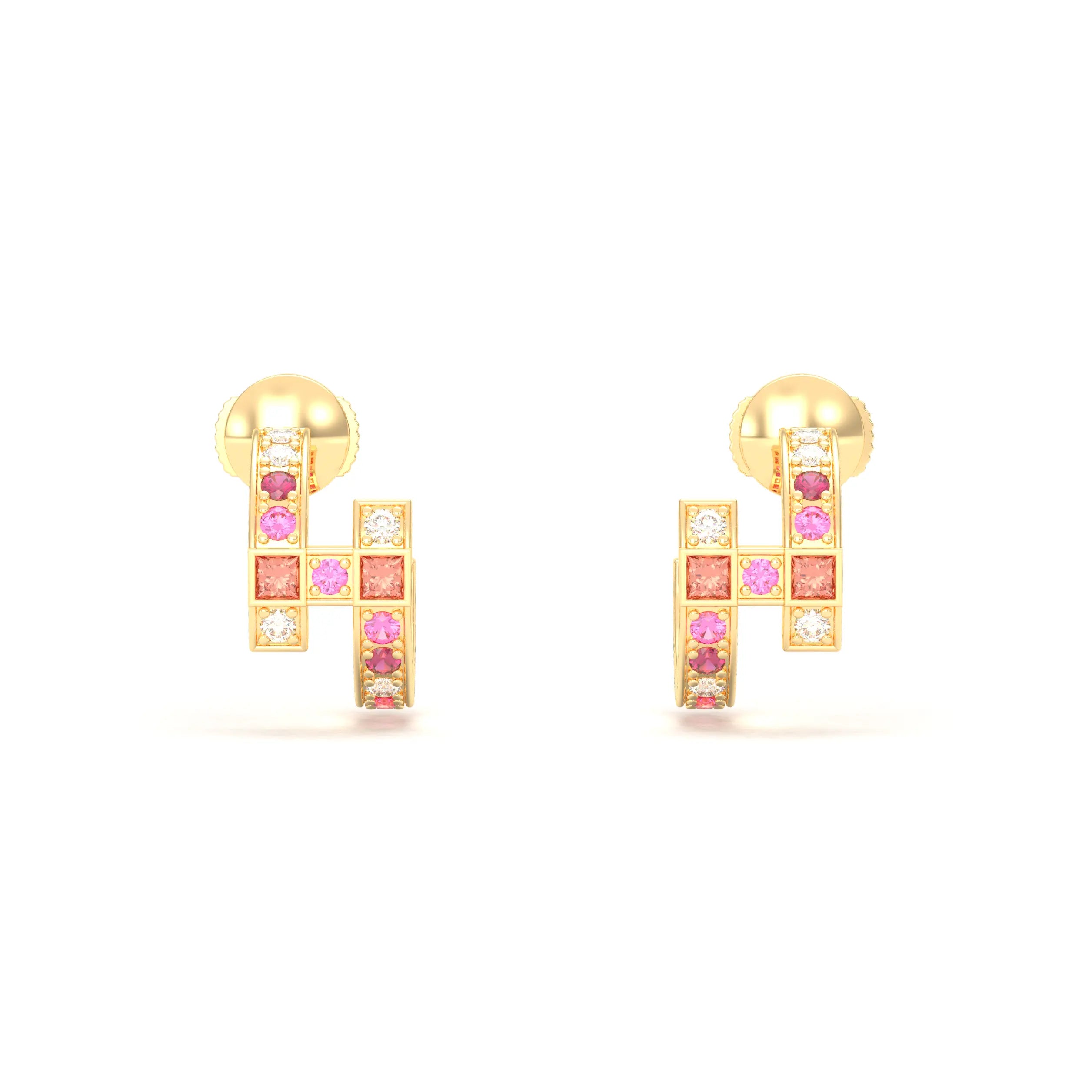 Boucles d’Oreilles Art Déco – Or Jaune 18 Carats & Diamants – Harmonie au Choix