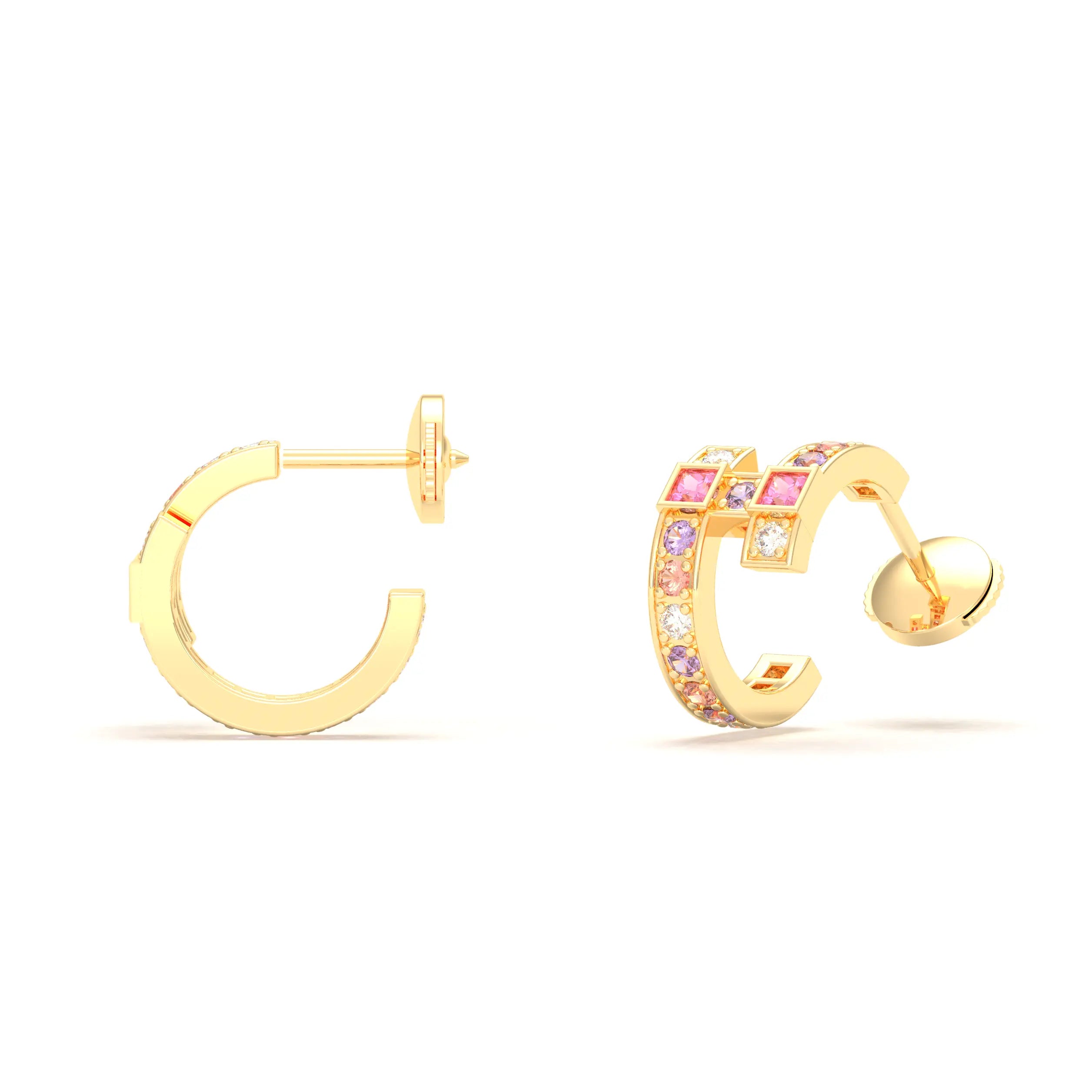 Boucles d’Oreilles Art Déco – Or Jaune 18 Carats & Diamants – Harmonie au Choix