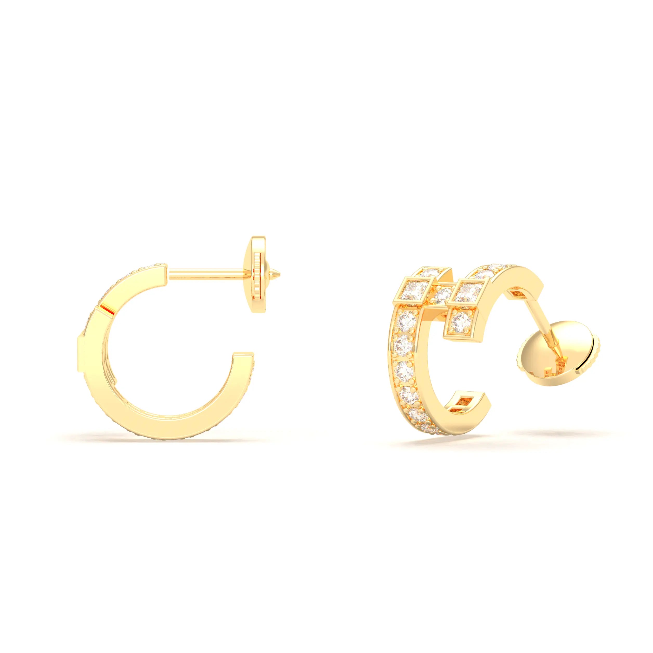 Boucles d’Oreilles Art Déco – Or Jaune 18 Carats & Diamants – Harmonie au Choix
