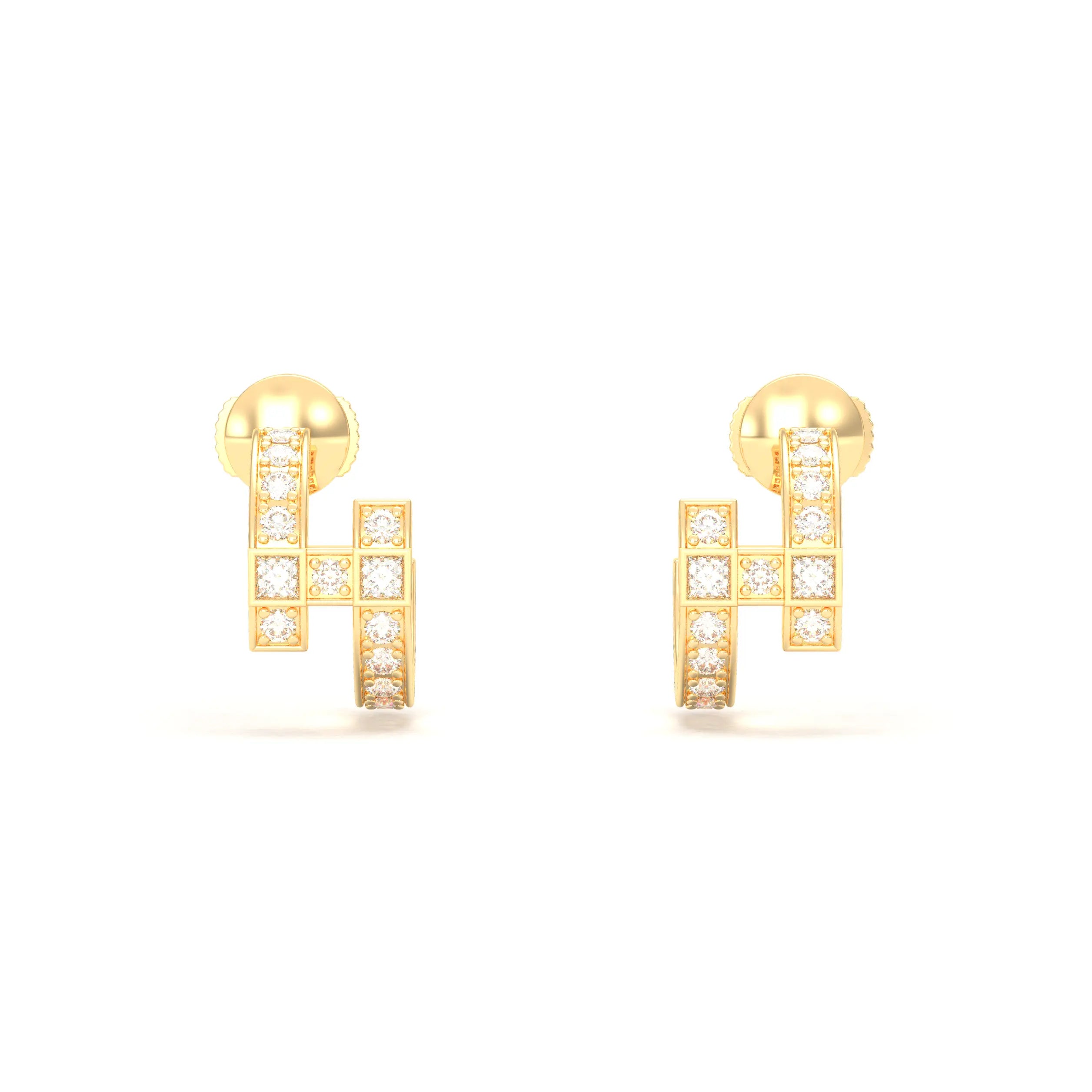 Boucles d’Oreilles Art Déco – Or Jaune 18 Carats & Diamants – Harmonie au Choix
