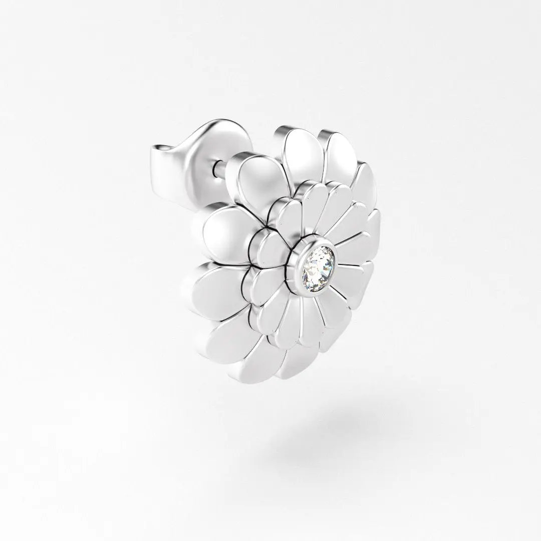 boucles d'oreilles pâquerette pour femme en or blanc et diamant