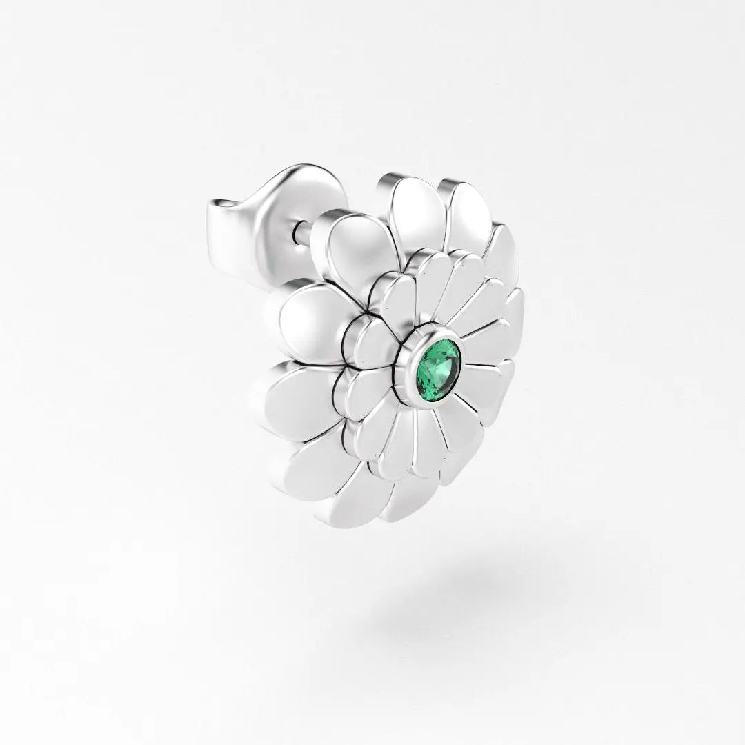 boucles d'oreilles pâquerette pour femme en or blanc et emeraude