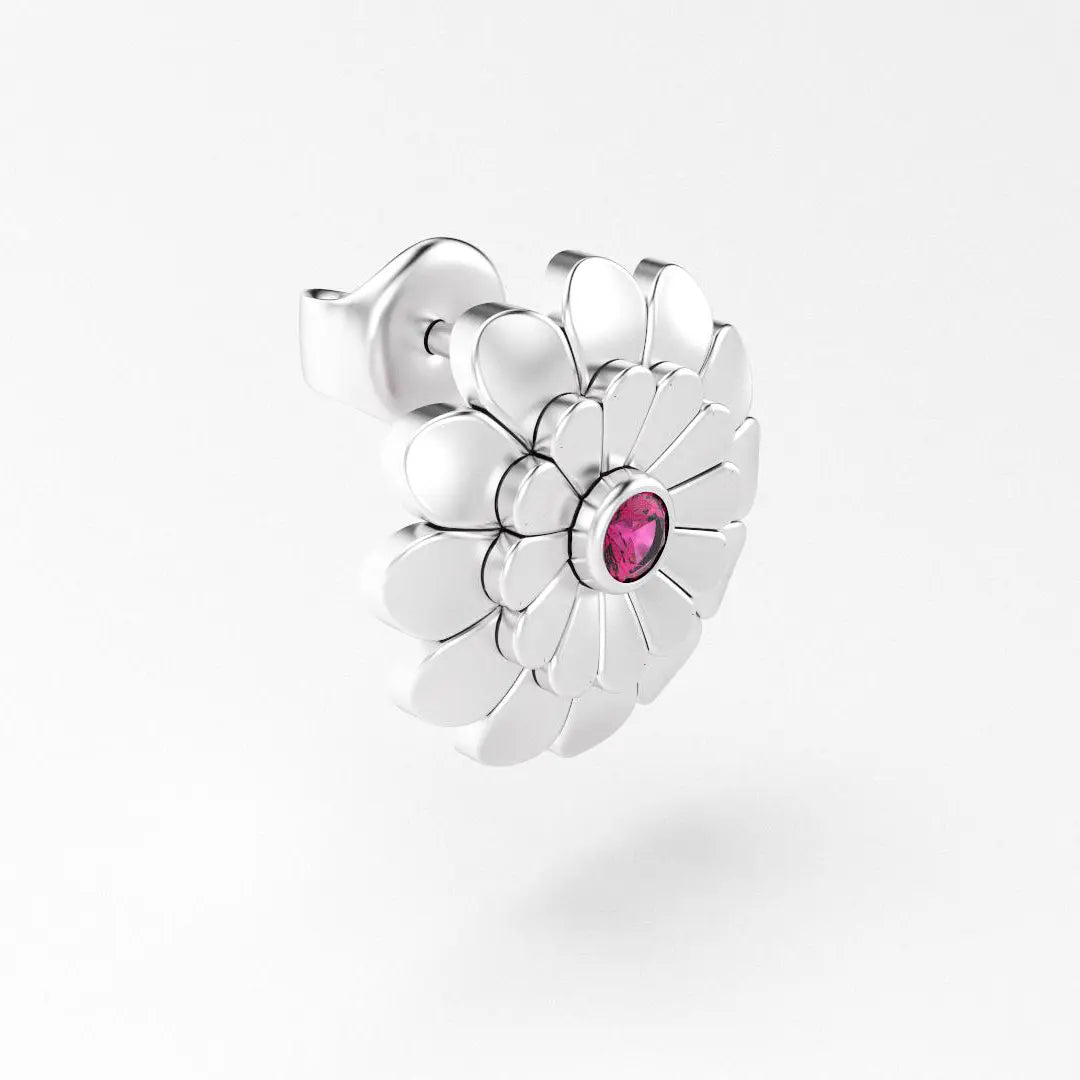 boucles d'oreilles pâquerette pour femme en or blanc et rubis