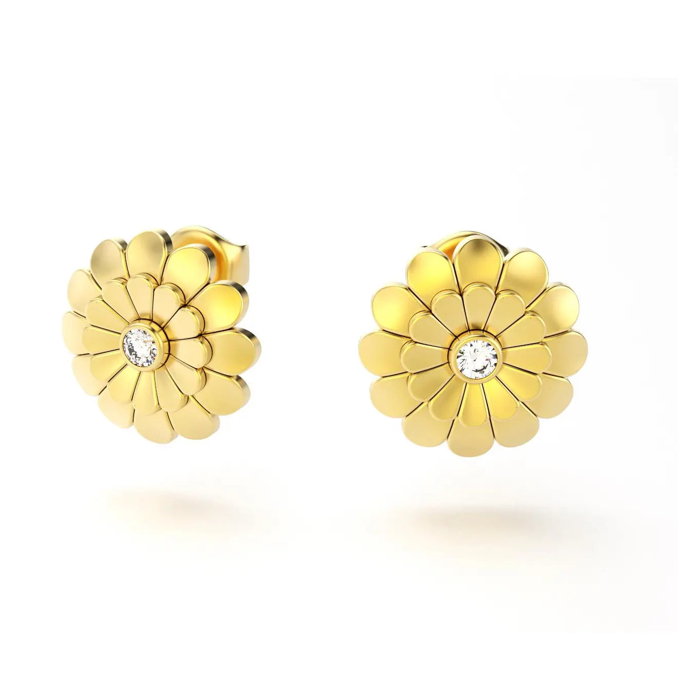 boucles d'oreilles pâquerette pour femme en or jaune et diamant