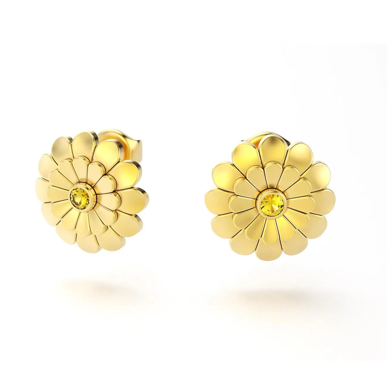 boucles d'oreilles pâquerette pour femme en or jaune et saphir jaune