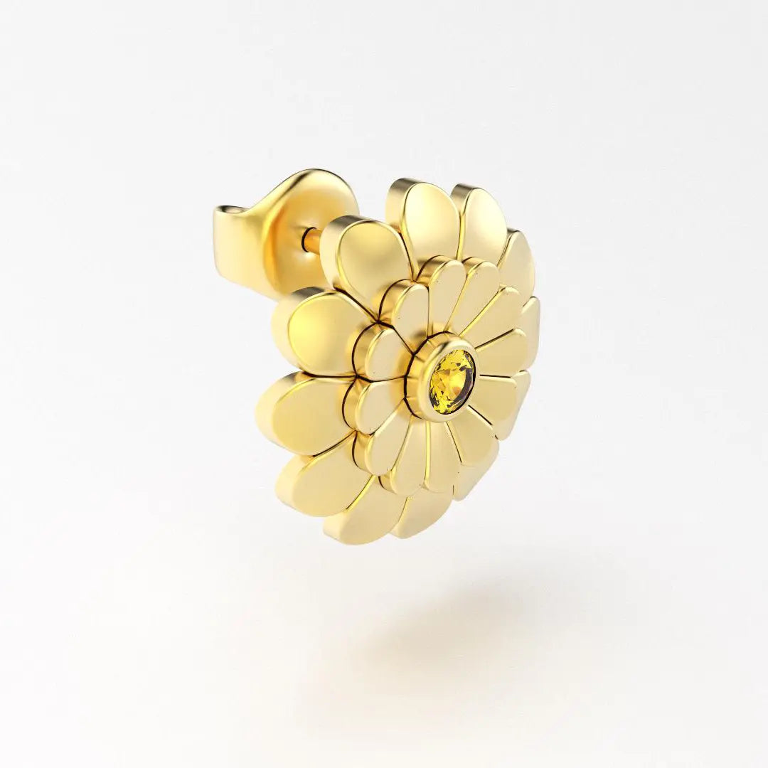 boucles d'oreilles pâquerette pour femme en or jaune et saphir jaune