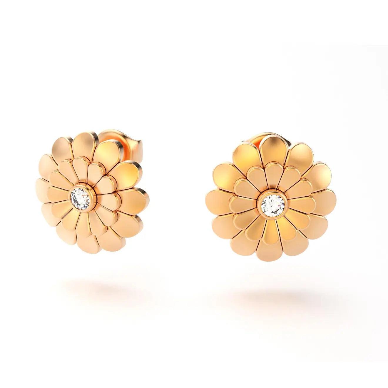 boucles d'oreilles pâquerette pour femme en or rose et diamant