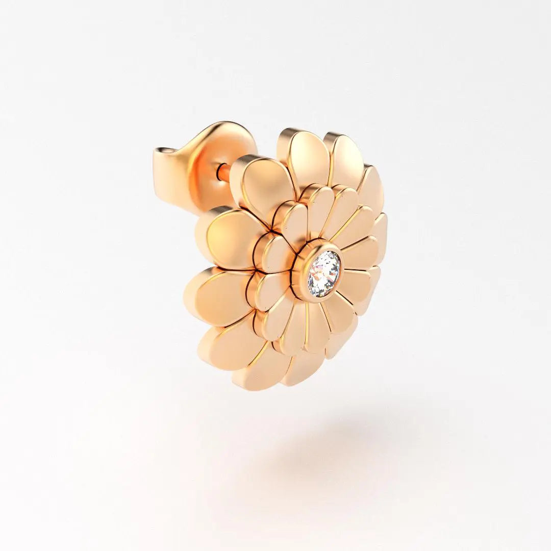 boucles d'oreilles pâquerette pour femme en or rose et diamant