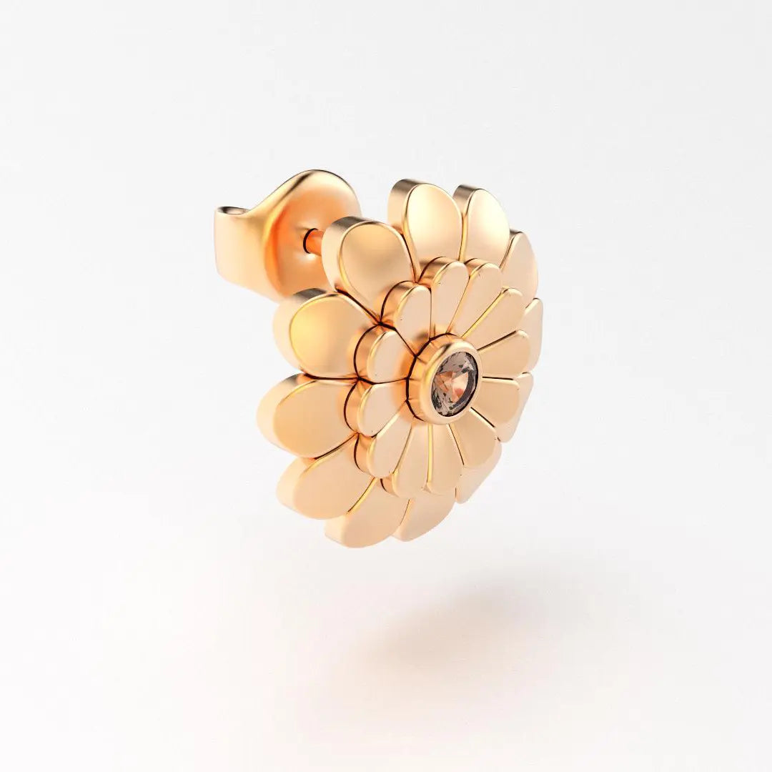 boucles d'oreilles pâquerette pour femme en or rose et saphir brun