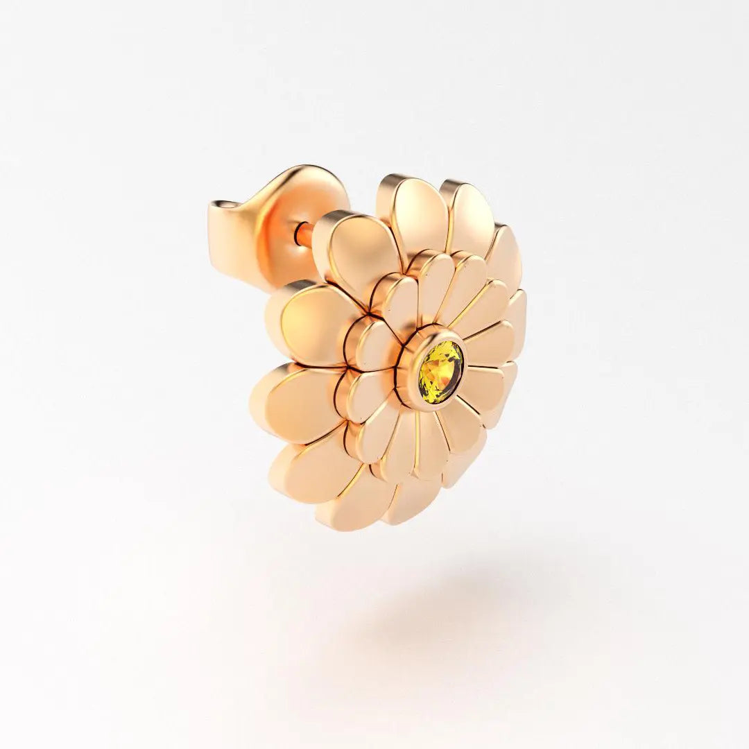 boucles d'oreilles pâquerette pour femme en or rose et saphir jaune