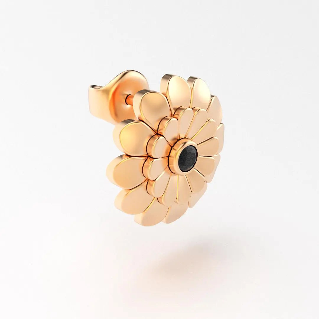 boucles d'oreilles pâquerette pour femme en or rose et spinelle noire