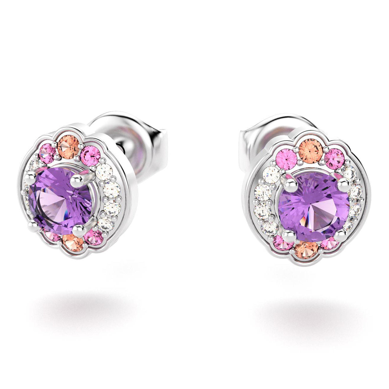 boucles oreilles syracuse pour en or blanc avec amethystes  diamants saphirs peches roses