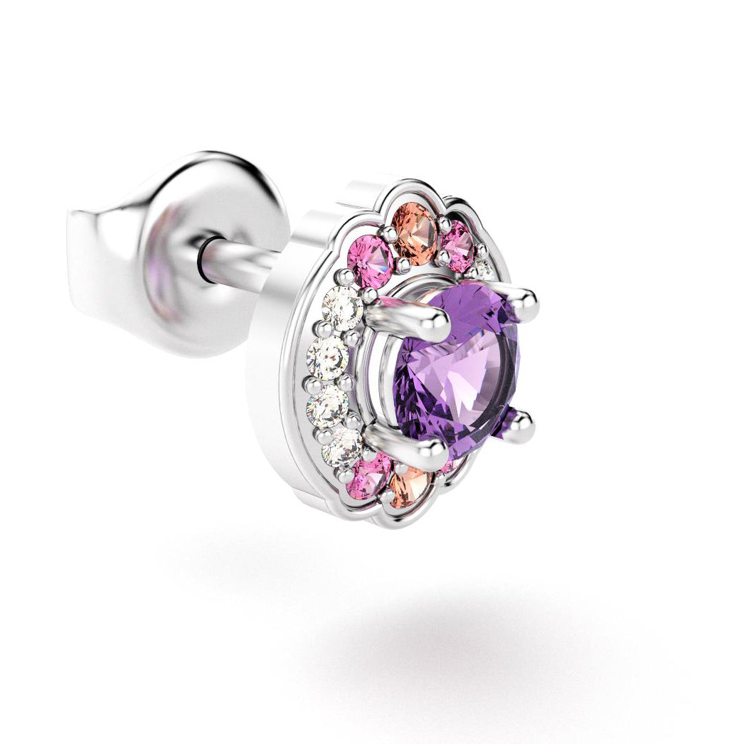 boucles oreilles syracuse pour en or blanc avec amethystes  diamants saphirs peches roses