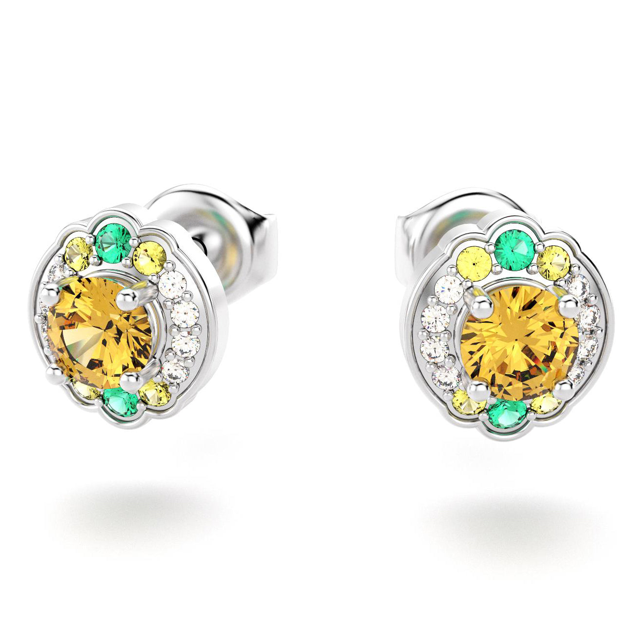 boucles oreilles syracuse pour en or blanc avec diamants citrine saphirs jaunes et emeraudes