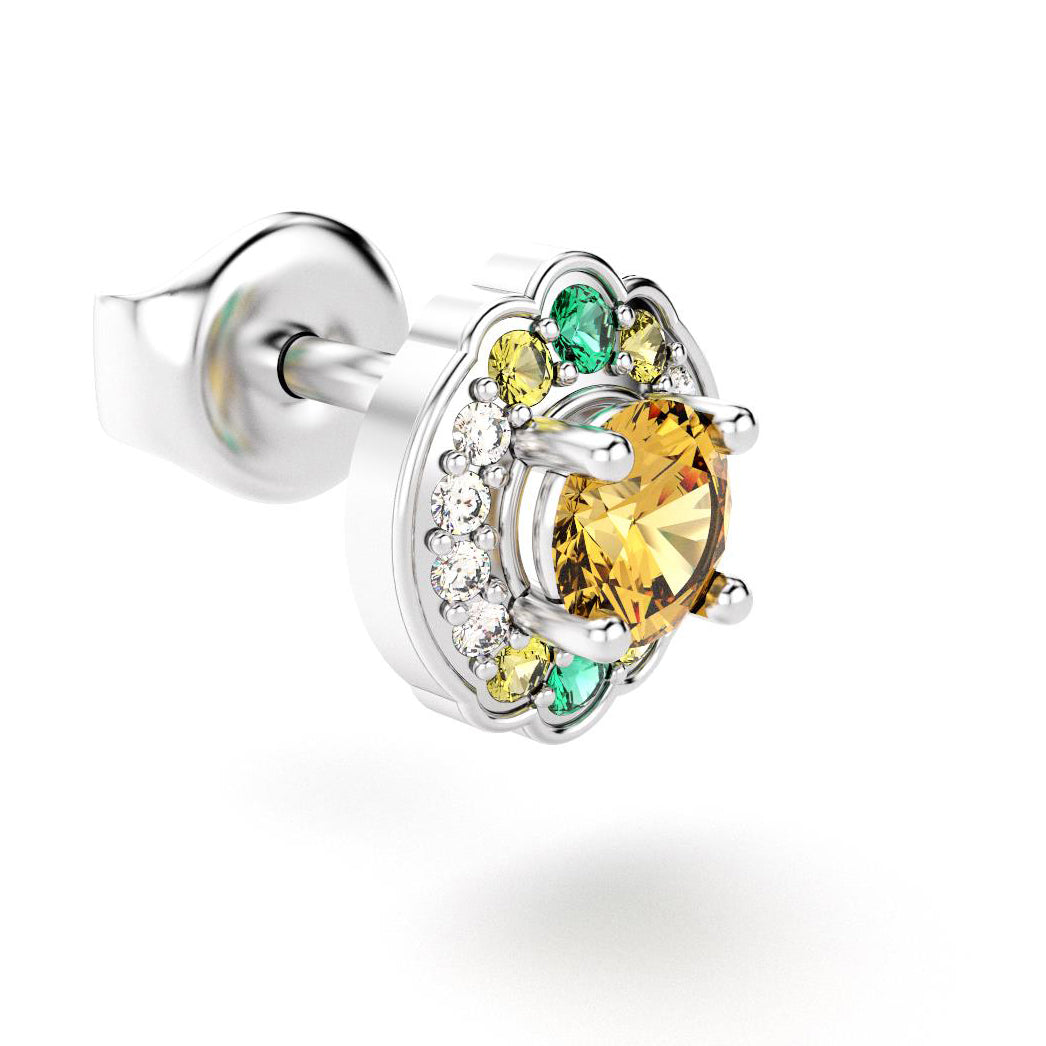 boucles oreilles syracuse pour en or blanc avec diamants citrine saphirs jaunes et emeraudes
