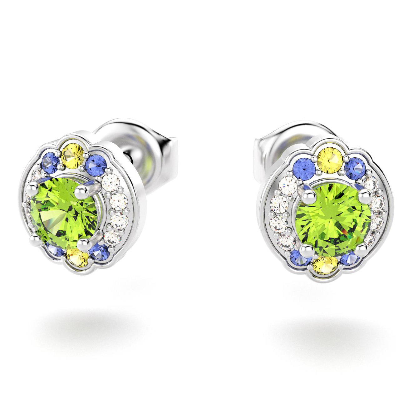 boucles oreilles syracuse pour en or blanc avec diamants peridot saphirs jaunes et saphirs bleus
