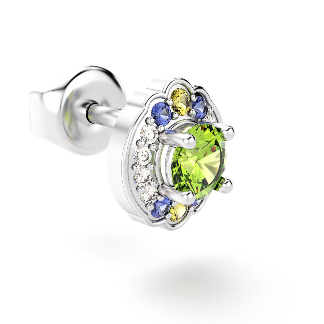 boucles oreilles syracuse pour en or blanc avec diamants peridot saphirs jaunes et saphirs bleus