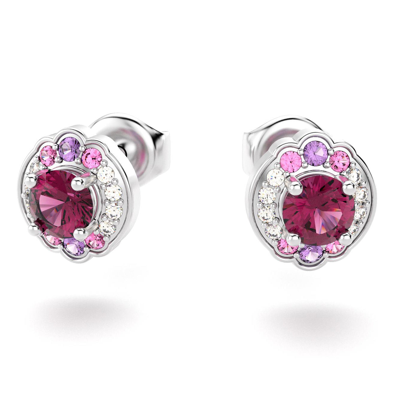boucles oreilles syracuse pour en or blanc avec diamants rhodolites saphirs violets et saphirs roses