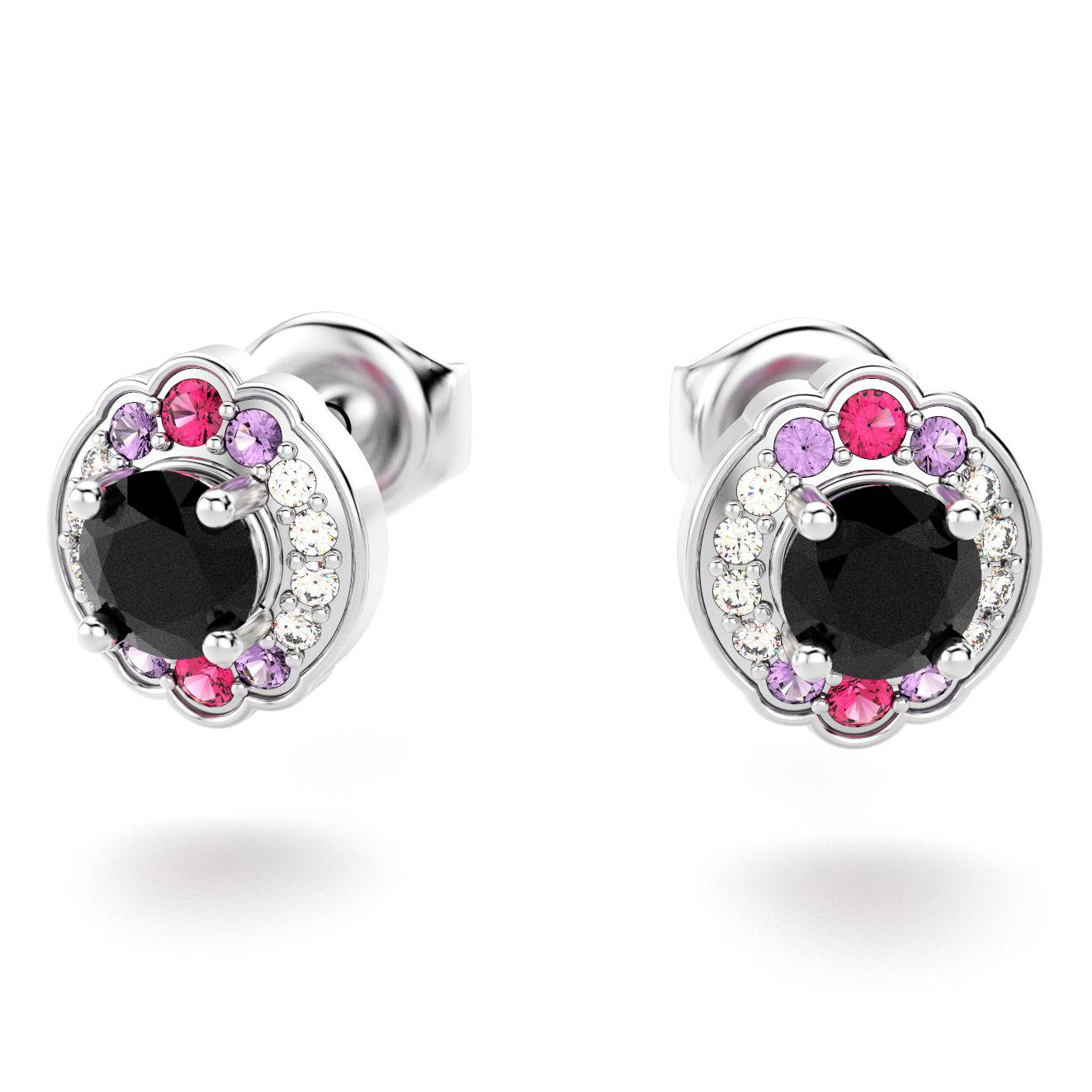 boucles oreilles syracuse pour en or blanc avec spinelle noire diamants  saphirs violets  rubis