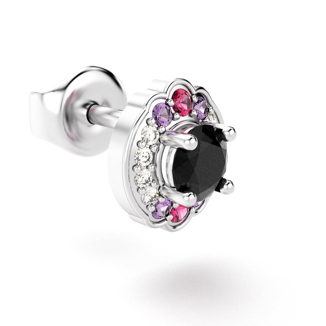boucles oreilles syracuse pour en or blanc avec spinelle noire diamants  saphirs violets  rubis