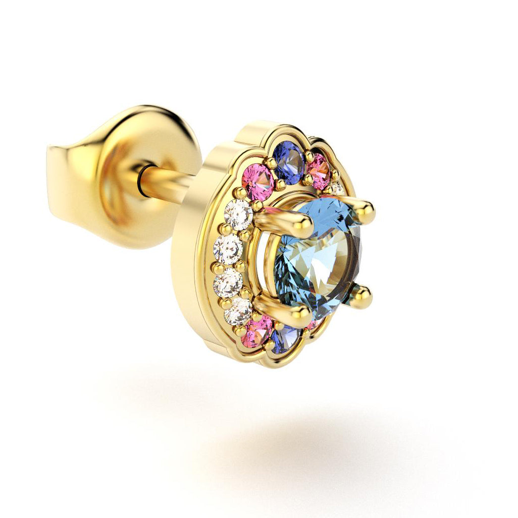 boucles oreilles syracuse pour en or jaune topazes avec diamants saphirs roses et saphirs bleus