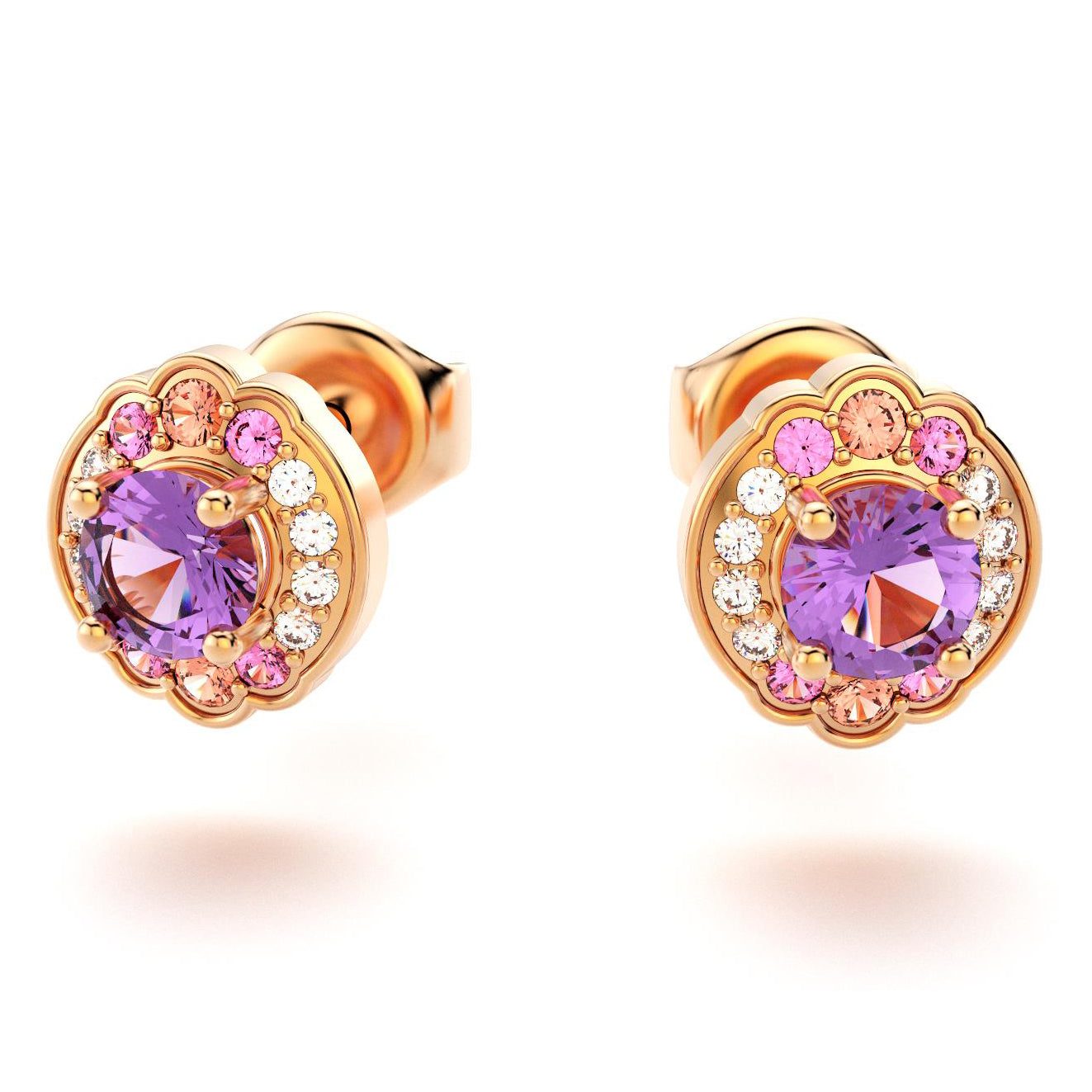 boucles oreilles syracuse pour en or rose amethystes avec diamants  saphirs peches saphirs roses