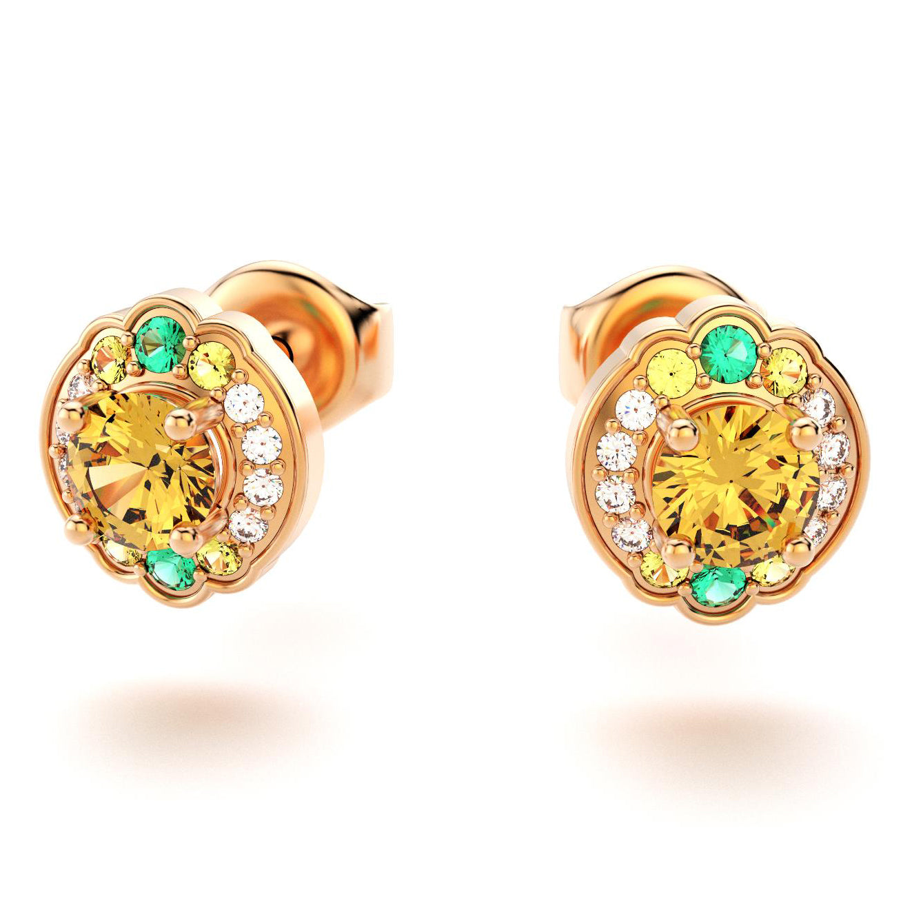 boucles oreilles syracuse pour en or jaune citrine avec diamants  saphir sjaunes et emeraudes