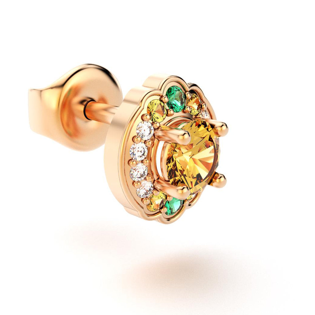 boucles oreilles syracuse pour en or jaune citrine avec diamants  saphir sjaunes et emeraudes