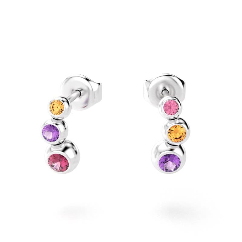 boucles oreilles volga femme en argent avec pierre semi-précieuse rhodolite améthyste citrine