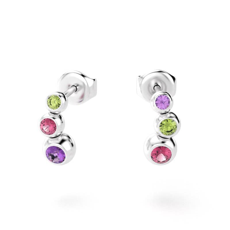 boucles oreilles volga femme en argent avec pierre semi-précieuse rhodolite améthyste peridot