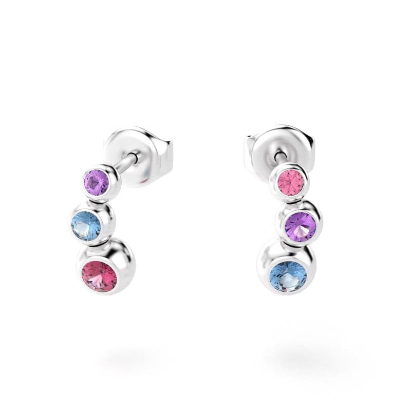 boucles oreilles volga femme en argent avec pierre semi-précieuse rhodolite amethyste topaze