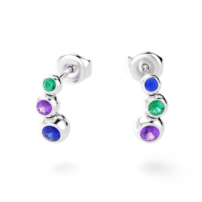 boucles oreilles volga femme en or blanc avec pierre semi-précieuse émeraude saphir bleu saphir violet